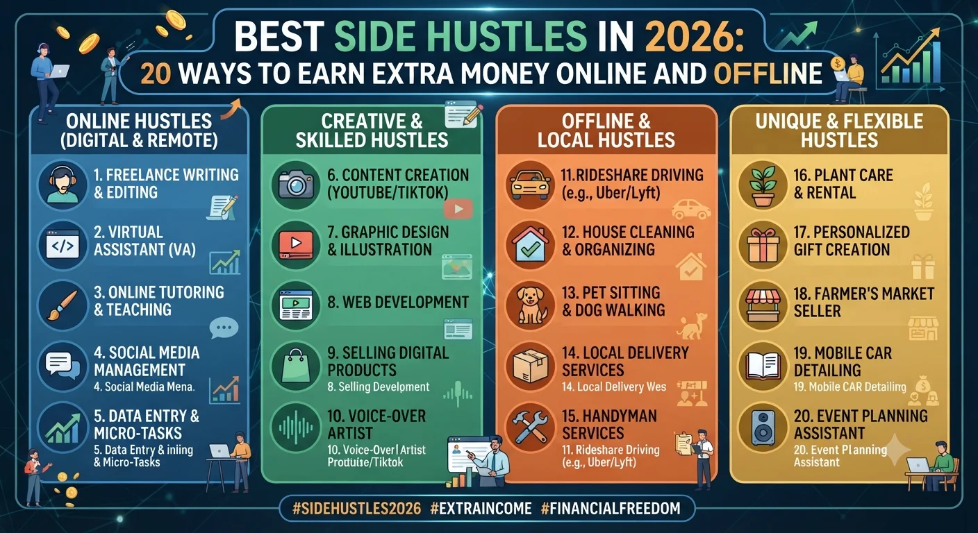 Best Side Hustles in 2026: 20 Ways to Earn Extra Money Online and Offline